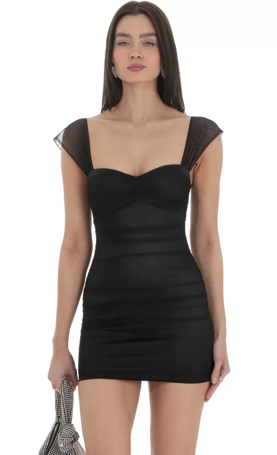 Mesh Ruched Bodycon Dress In Black^LUCY IN THE SKY Store