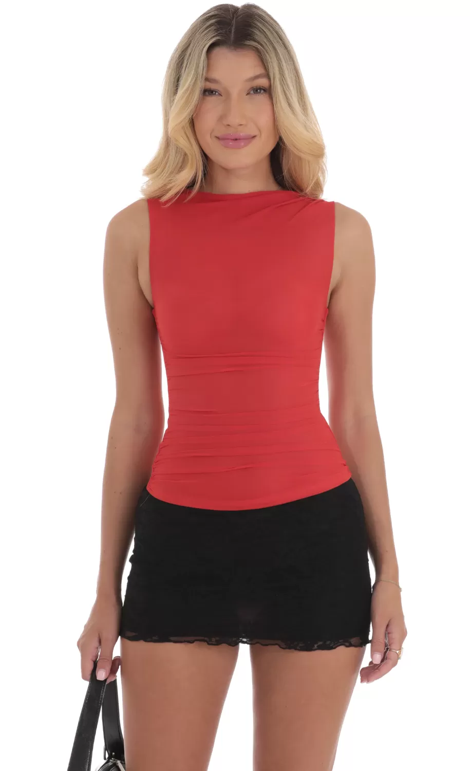 Mesh Ruched Top In Red^LUCY IN THE SKY Cheap