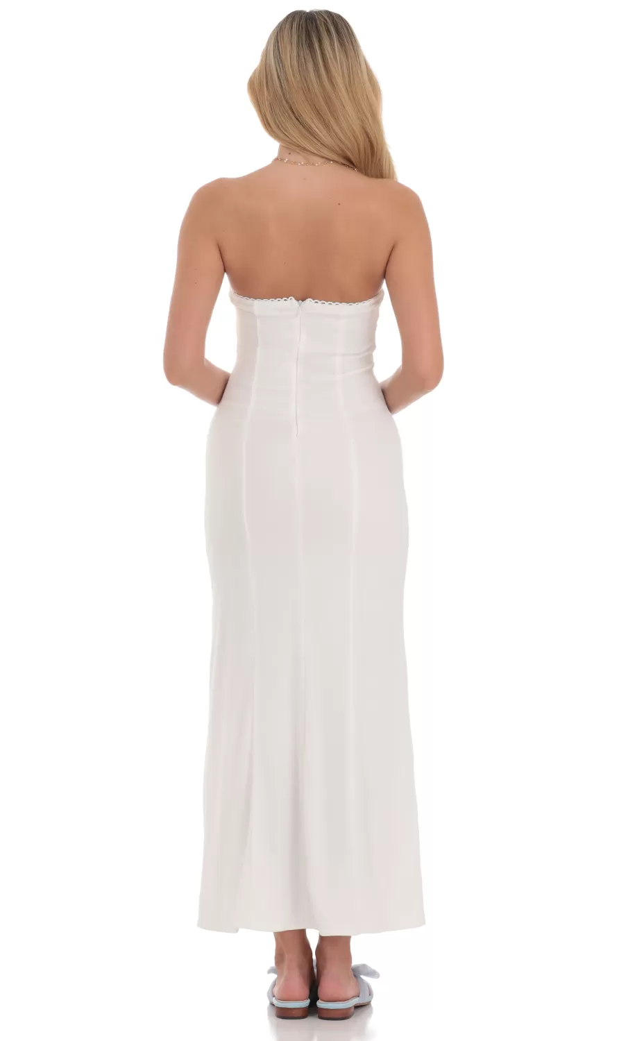 Mesh Strapless Maxi Dress In White^LUCY IN THE SKY New