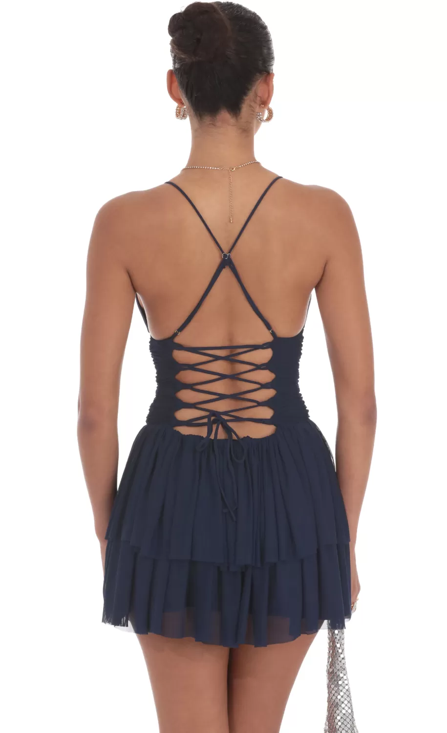 Mesh Tiered Dress In Navy^LUCY IN THE SKY Clearance