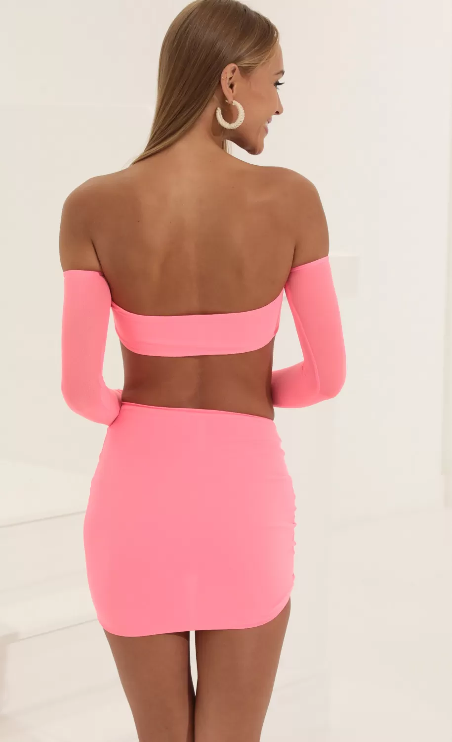 Mesh Two Piece Skirt Set In Pink^LUCY IN THE SKY Sale