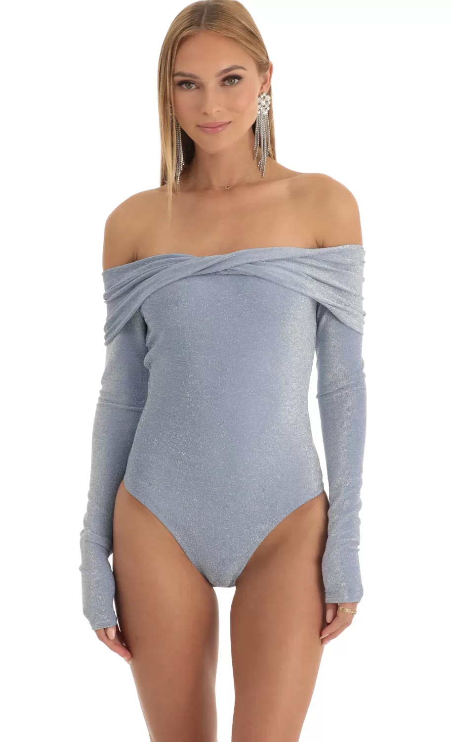 Metallic Bodysuit In Stone Blue^LUCY IN THE SKY Discount