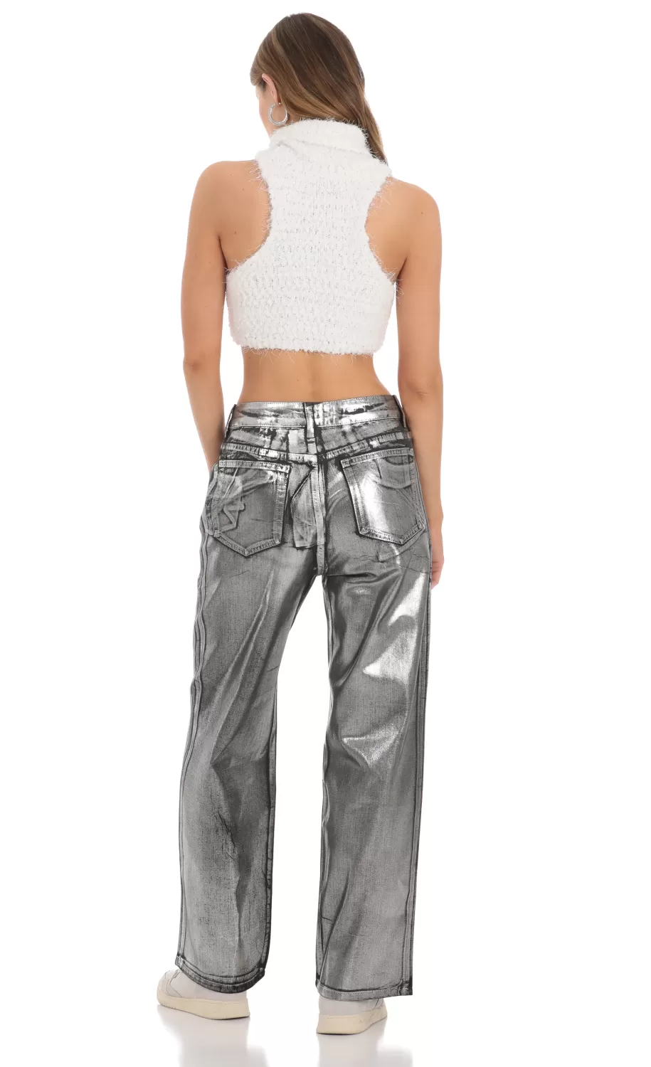 Metallic Foiled Black Jeans In Silver^LUCY IN THE SKY Sale