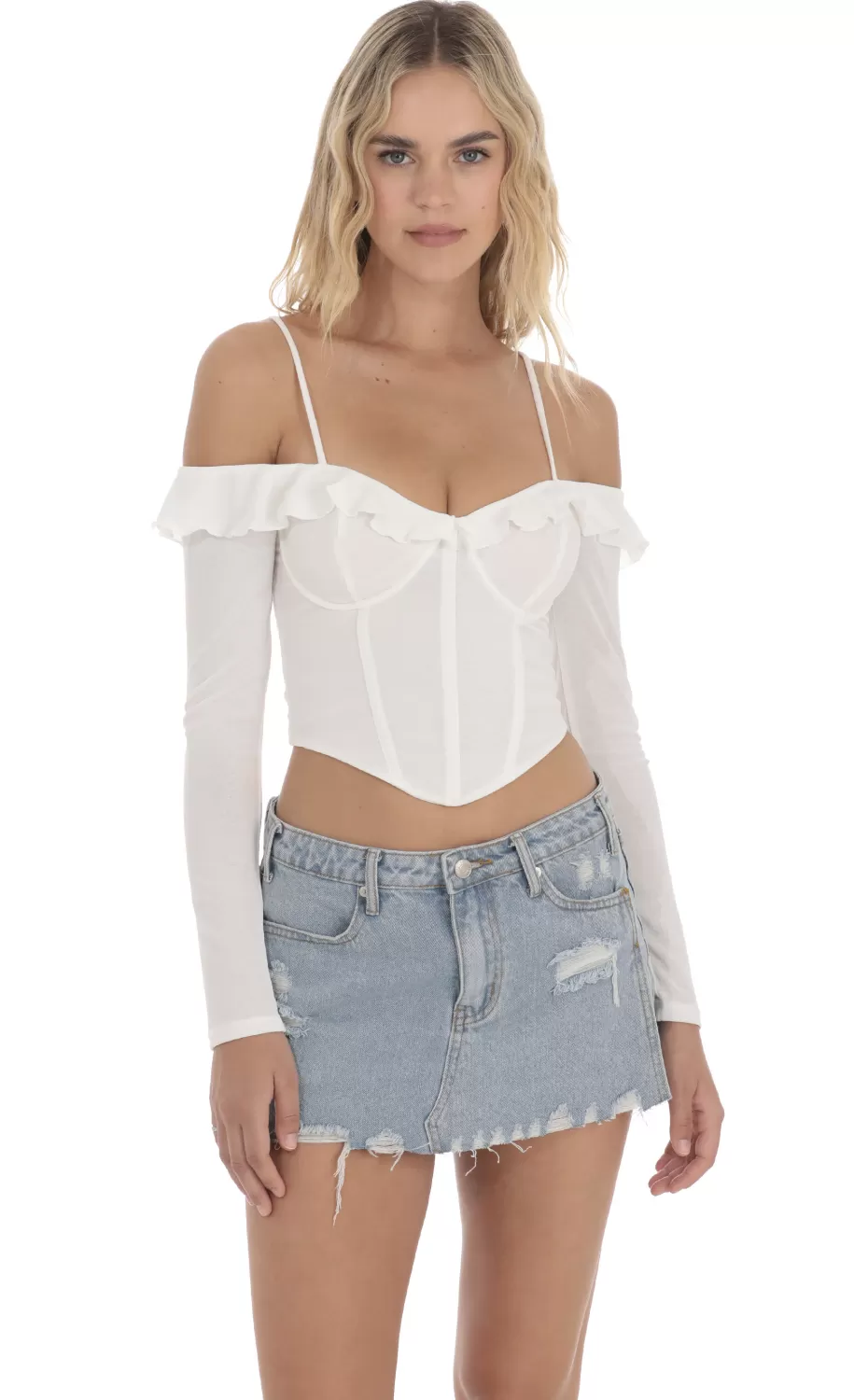 Off Shoulder Corset Top In White^LUCY IN THE SKY Store