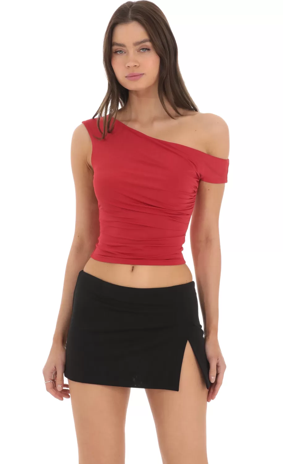 Off Shoulder Crop Top In Red^LUCY IN THE SKY Clearance