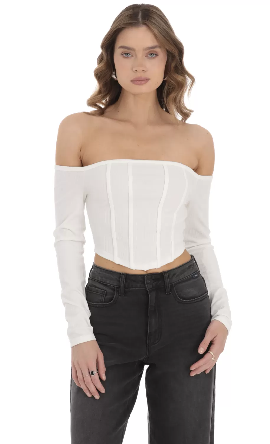 Off Shoulder Crop Top In White^LUCY IN THE SKY Best