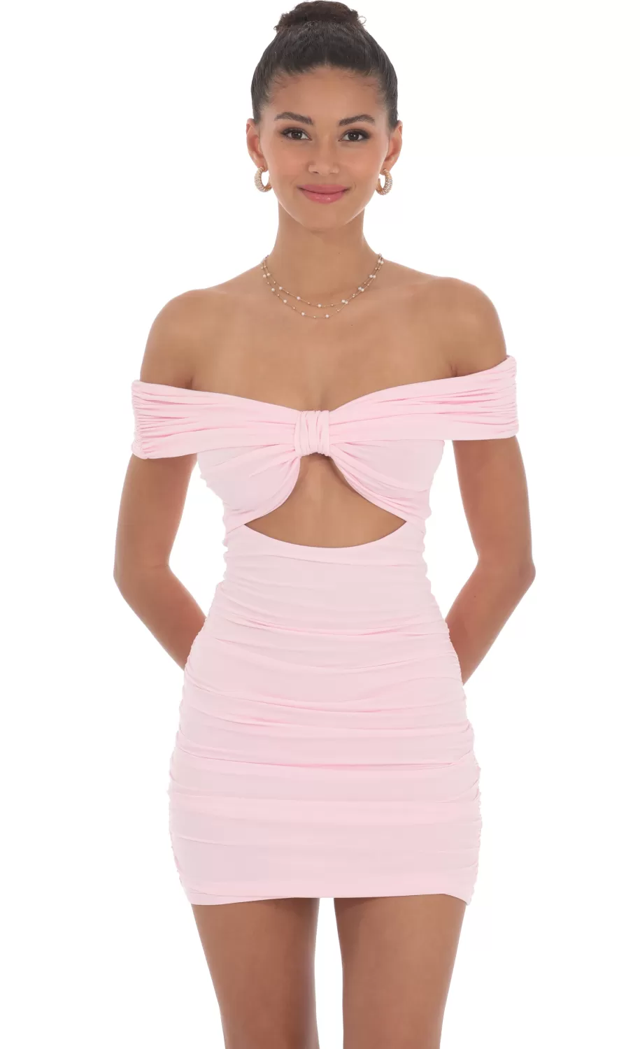 Off Shoulder Cutout Bodycon Dress In Pink^LUCY IN THE SKY Best Sale