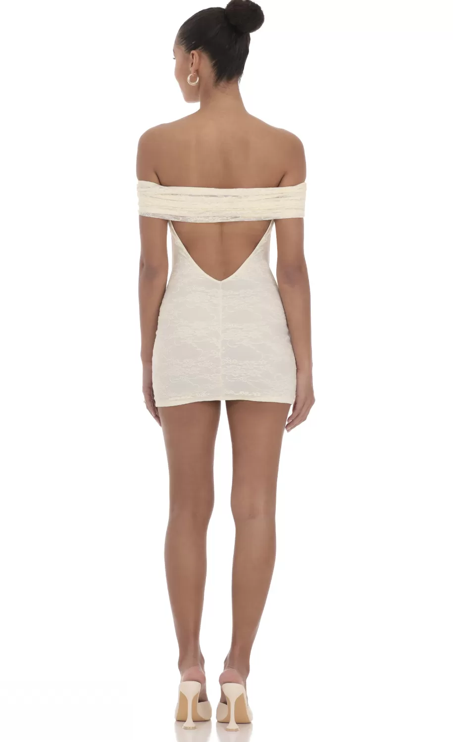 Off Shoulder Lace Bodycon Dress In Cream^LUCY IN THE SKY Cheap
