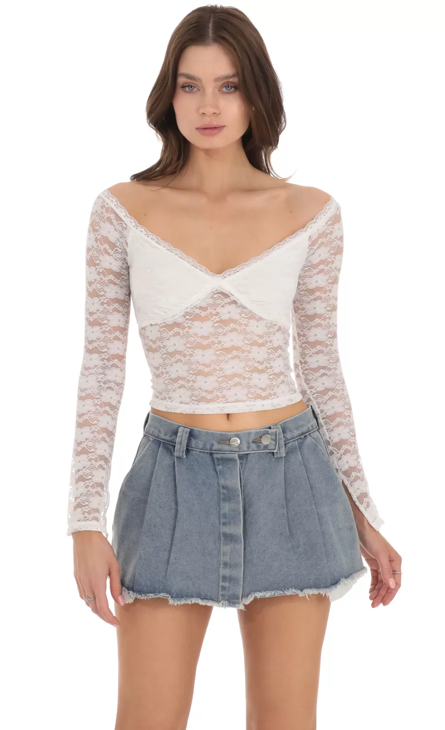 Off Shoulder Lace Top In White^LUCY IN THE SKY Store