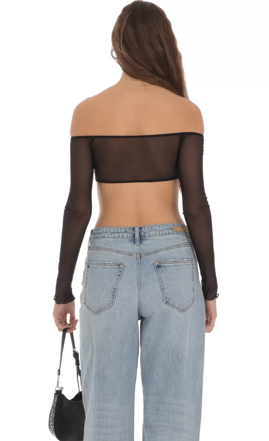 Off Shoulder Mesh Top In Black^LUCY IN THE SKY Store