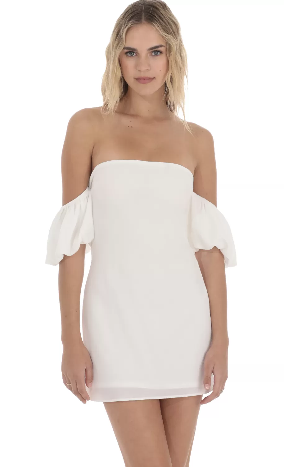 Off Shoulder Puff Sleeve Dress In White^LUCY IN THE SKY Shop
