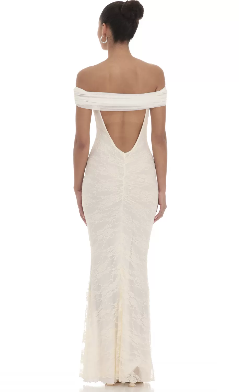 Off Shoulder Sheer Lace Maxi Dress In Cream^LUCY IN THE SKY Online