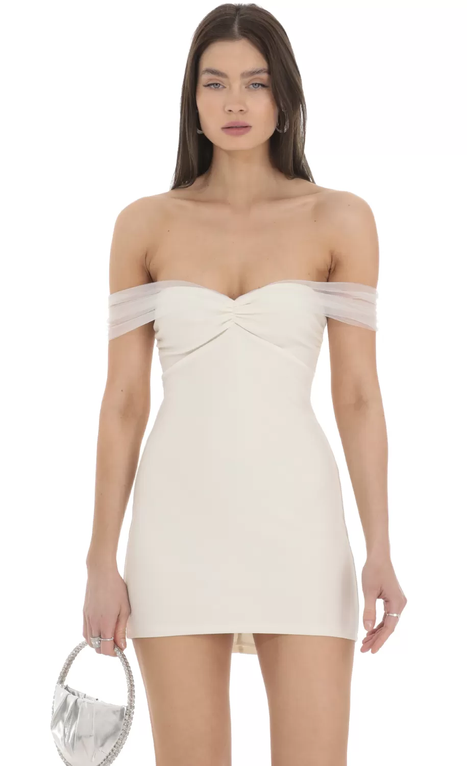 Off Shoulder Tulle Bodycon Dress In White^LUCY IN THE SKY Sale