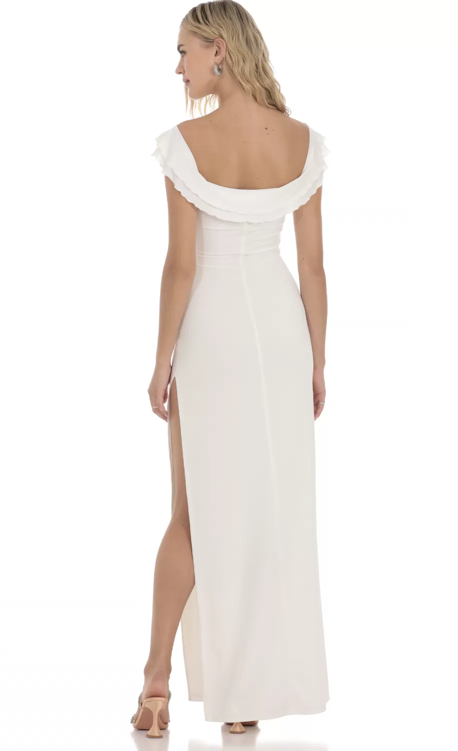 Off Shoulder Twist Maxi Dress In White^LUCY IN THE SKY Clearance