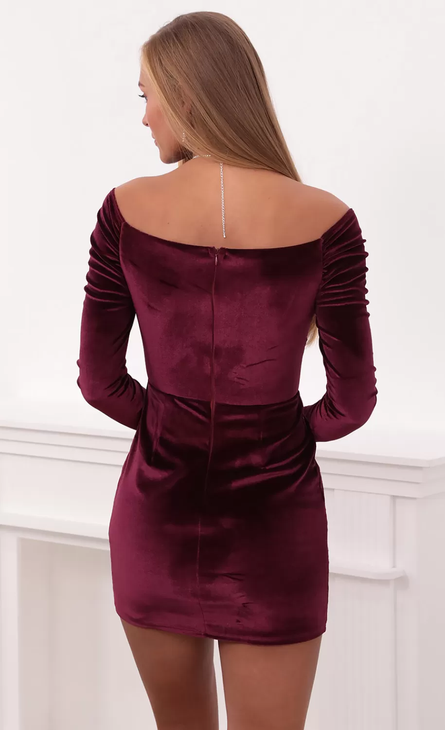 Off Shoulder Velvet Dress In Burgundy^LUCY IN THE SKY Best