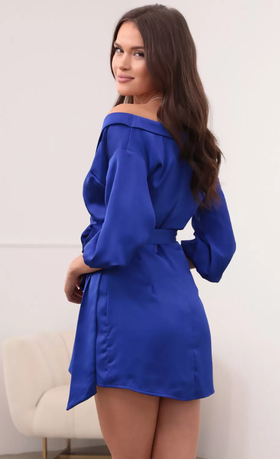 Off Shoulder Wrap Dress In Royal Blue^LUCY IN THE SKY Best