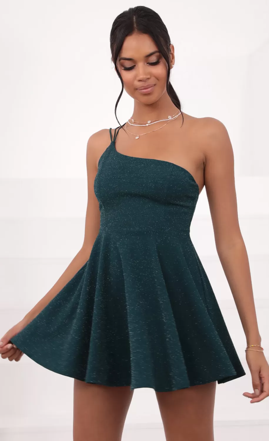 One Shoulder Dress In Turquoise Sparkle^LUCY IN THE SKY Flash Sale