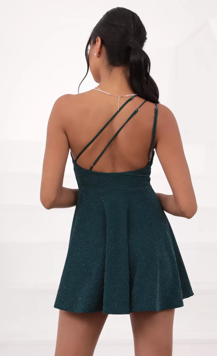 One Shoulder Dress In Turquoise Sparkle^LUCY IN THE SKY Flash Sale