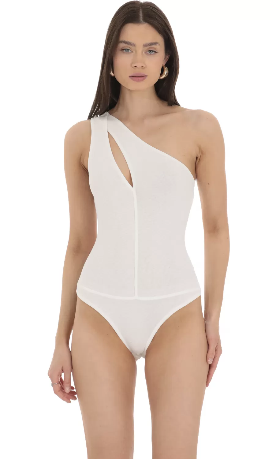 One Shoulder Keyhole Bodysuit In White^LUCY IN THE SKY Flash Sale