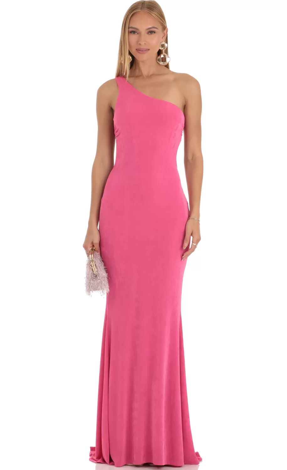 One Shoulder Maxi Dress In Pink^LUCY IN THE SKY Cheap