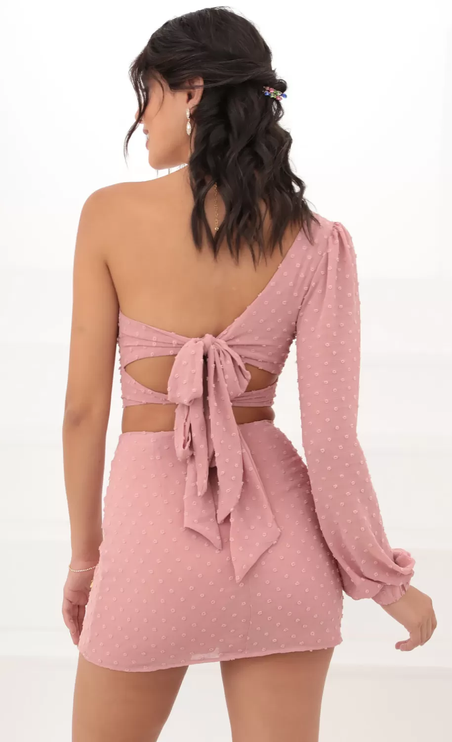 One Shoulder Puff Sleeve Set In Mauve Dots^LUCY IN THE SKY Discount