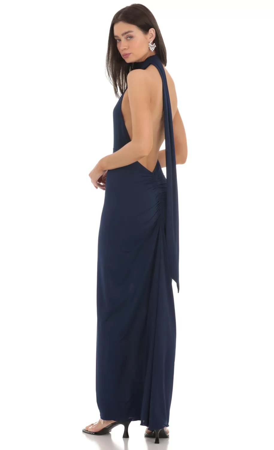 One Shoulder Scarf Strap Maxi Dress In Navy^LUCY IN THE SKY Fashion