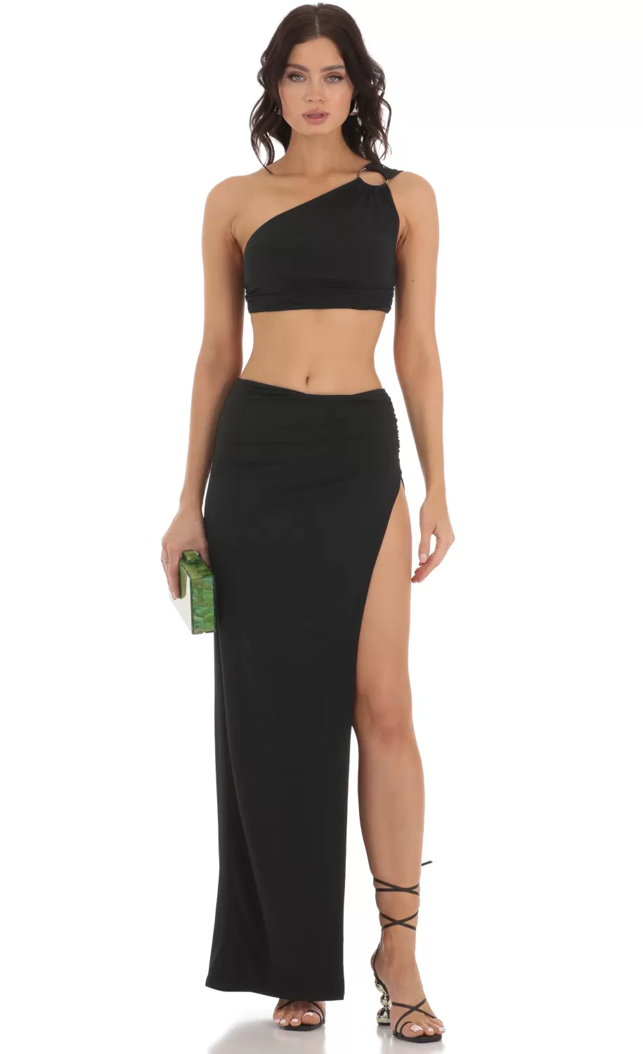 One Shoulder Two Piece Set In Black^LUCY IN THE SKY Cheap