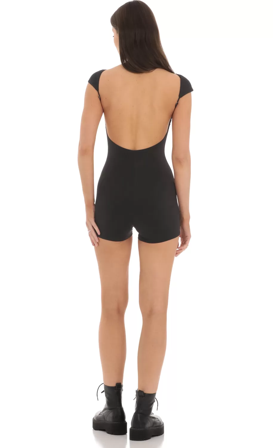 Open Back Bodycon Romper In Black^LUCY IN THE SKY Hot