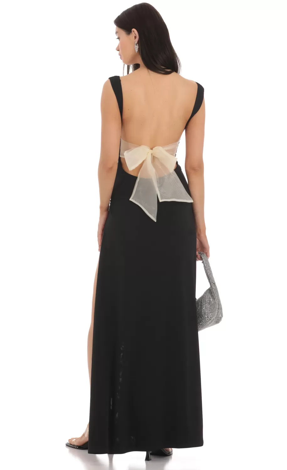 Open Back Bow Maxi Dress In Black^LUCY IN THE SKY Discount