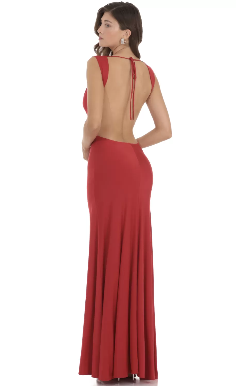 Open Back Cowl Neck Dress In Red^LUCY IN THE SKY Best Sale