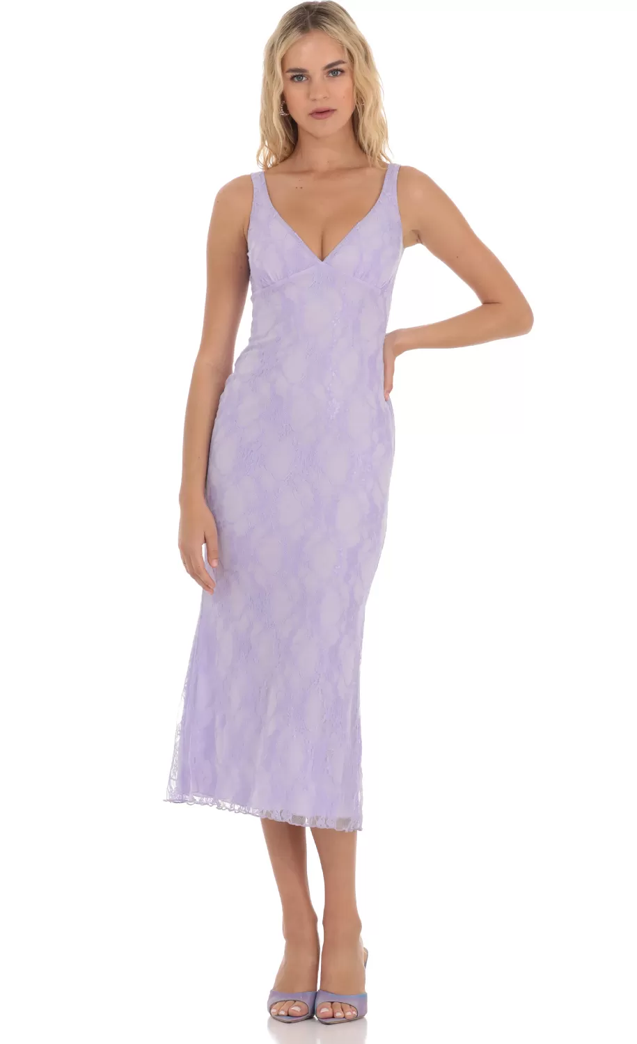 Open Back Lace Midi Dress In Lavender^LUCY IN THE SKY Cheap