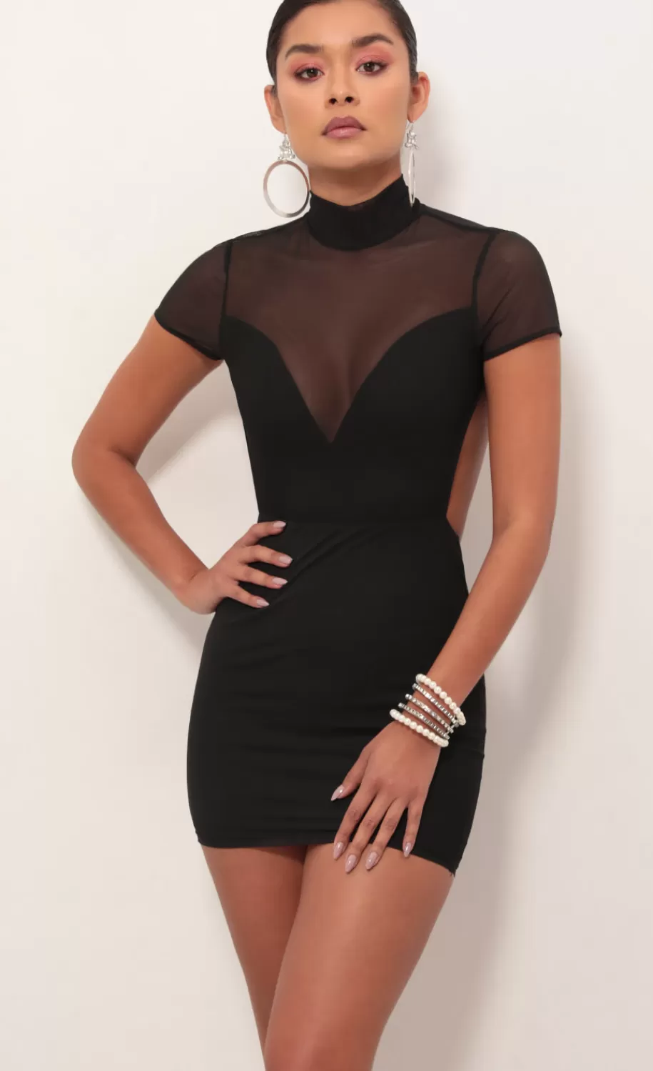 Open Back Mesh Dress In Black^LUCY IN THE SKY Flash Sale