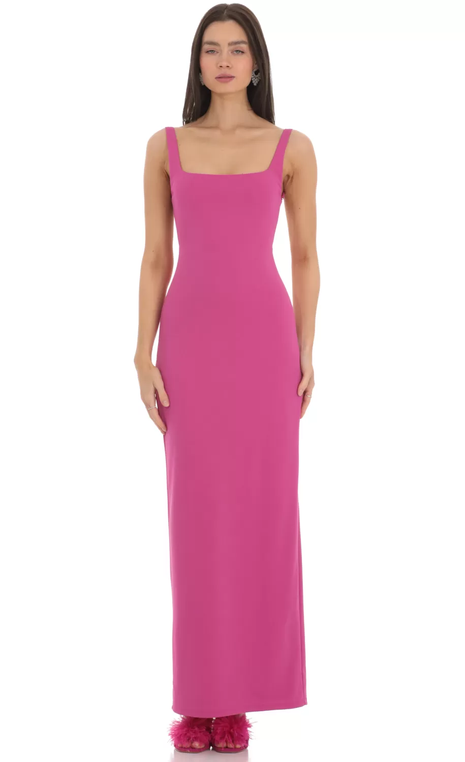 Open Back Square Neck Maxi Dress In Magenta^LUCY IN THE SKY Discount