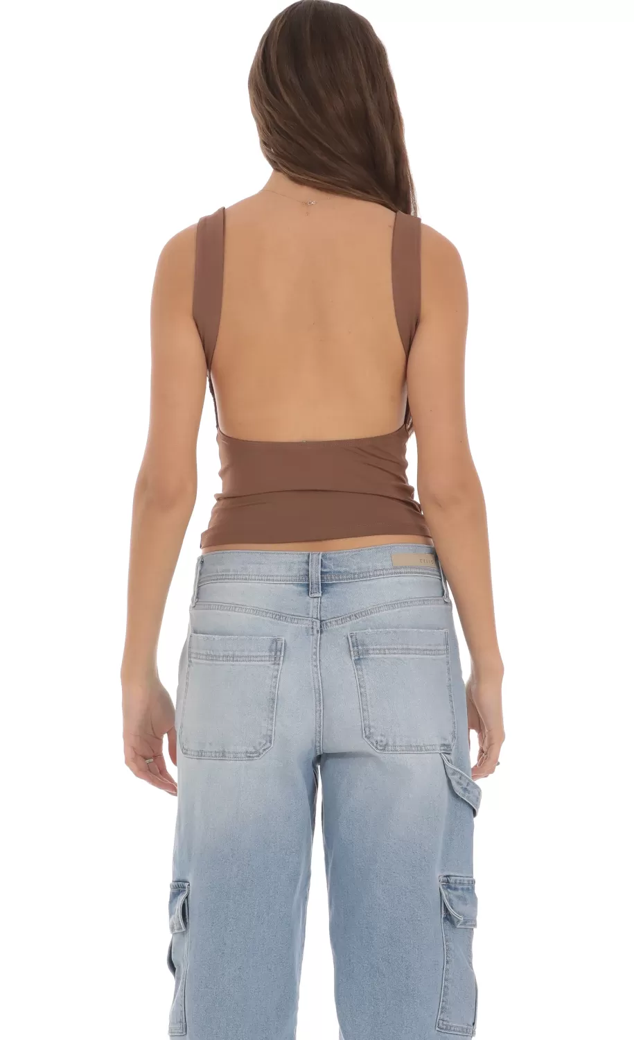 Open Back Tank Top In Brown^LUCY IN THE SKY Hot