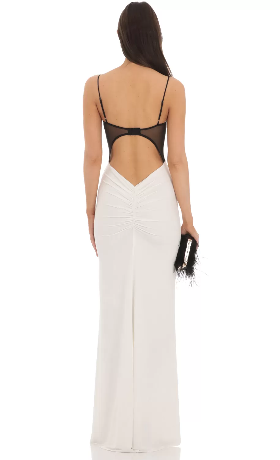 Open Back Two-Toned Maxi Dress In White^LUCY IN THE SKY Fashion