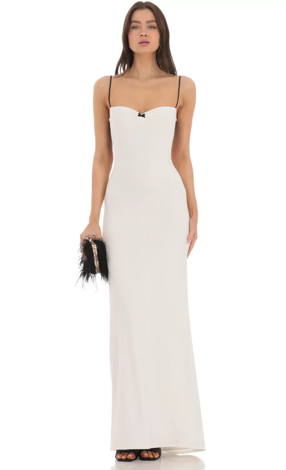 Open Back Two-Toned Maxi Dress In White^LUCY IN THE SKY Fashion