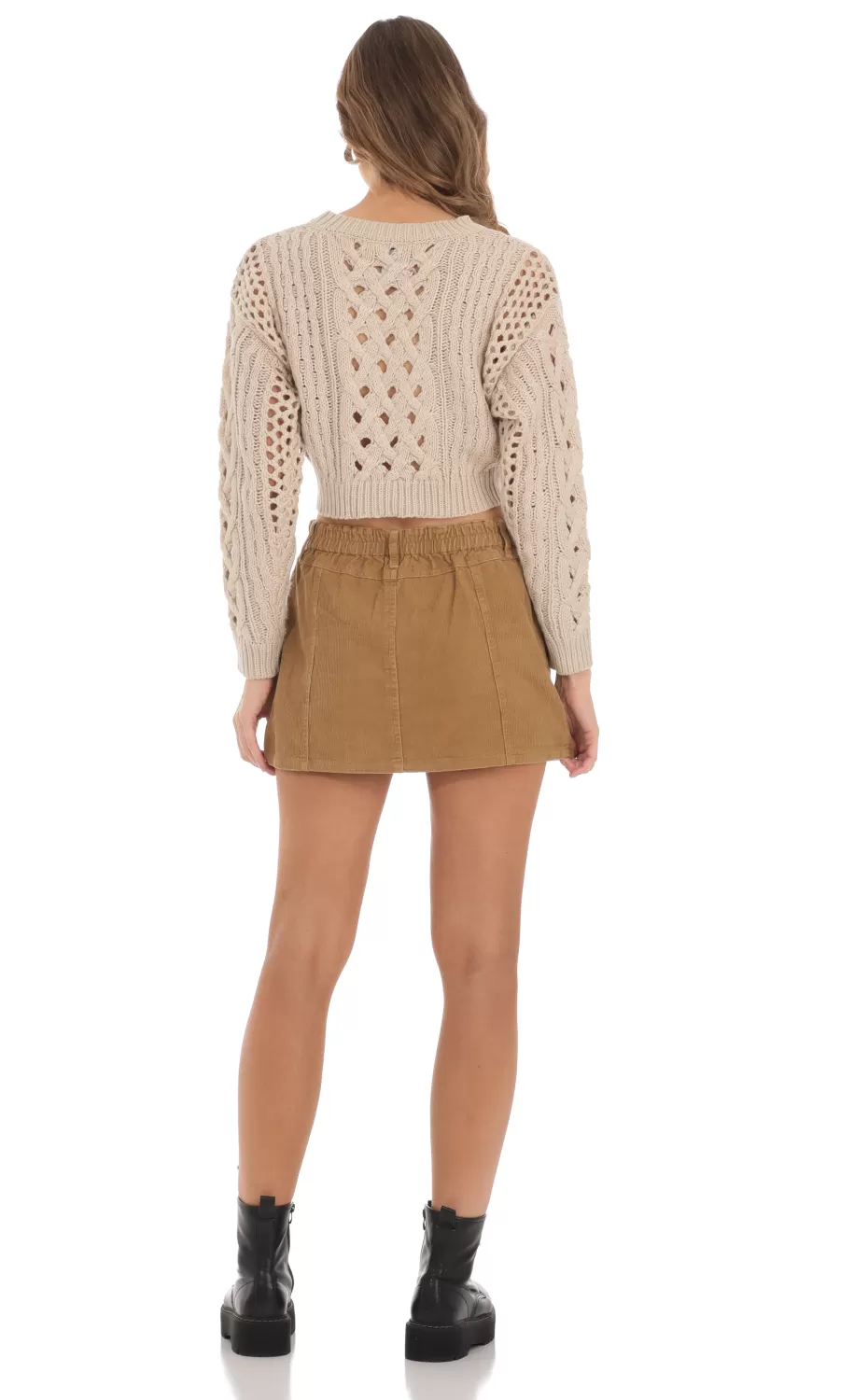 Open Knit Cropped Jumper In Beige^LUCY IN THE SKY Fashion