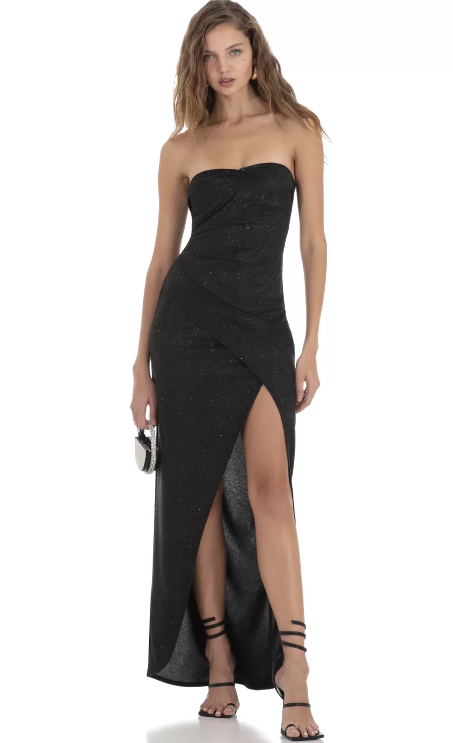 Overlap Shimmer Strapless Dress In Black^LUCY IN THE SKY Cheap