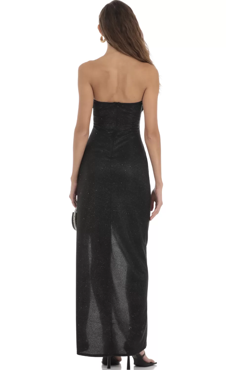 Overlap Shimmer Strapless Dress In Black^LUCY IN THE SKY Cheap