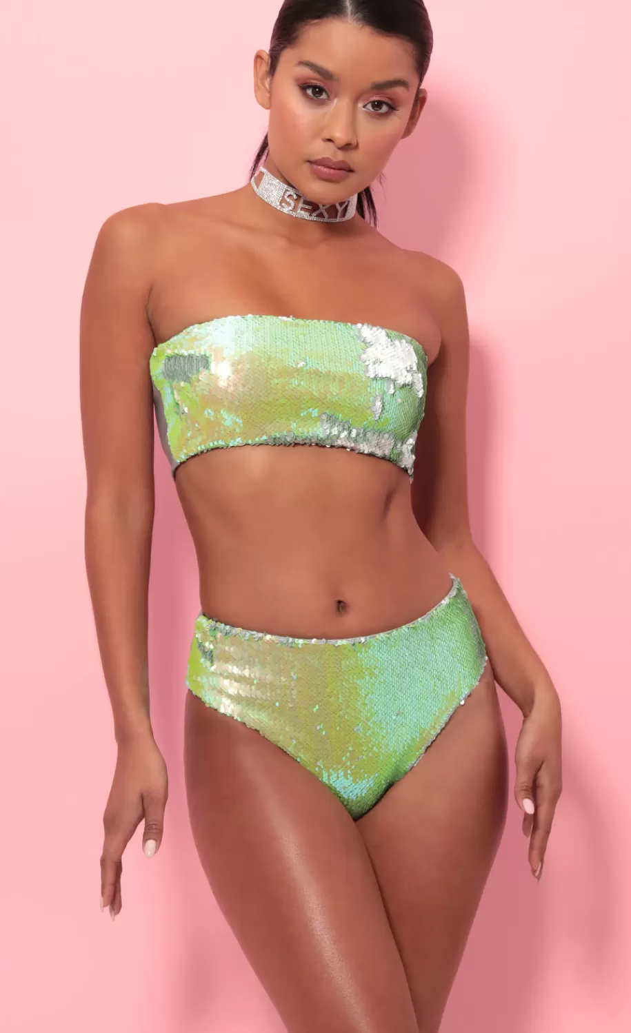 Party Sequin Swim Set In Lime Green^LUCY IN THE SKY Best Sale