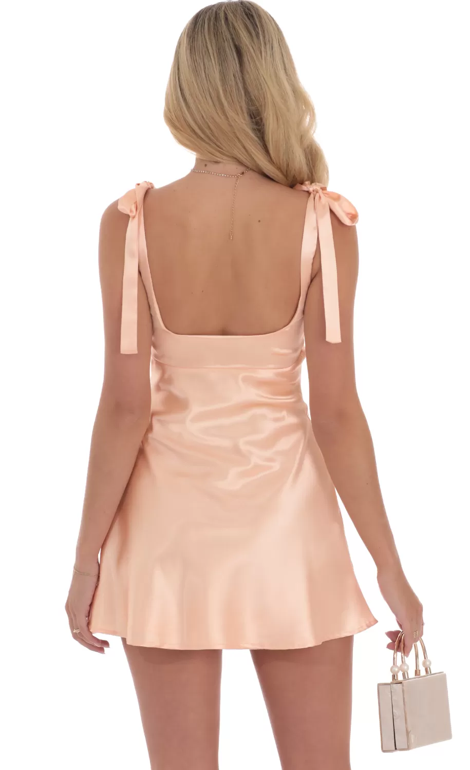 Pearl Cutout Satin Dress In Peachy Pink^LUCY IN THE SKY Fashion