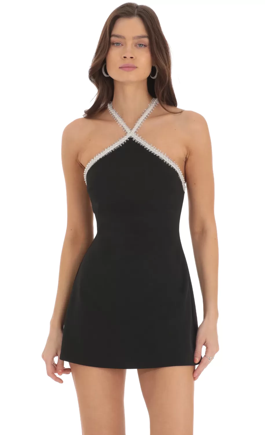 Pearl Halter Dress In Black^LUCY IN THE SKY Sale