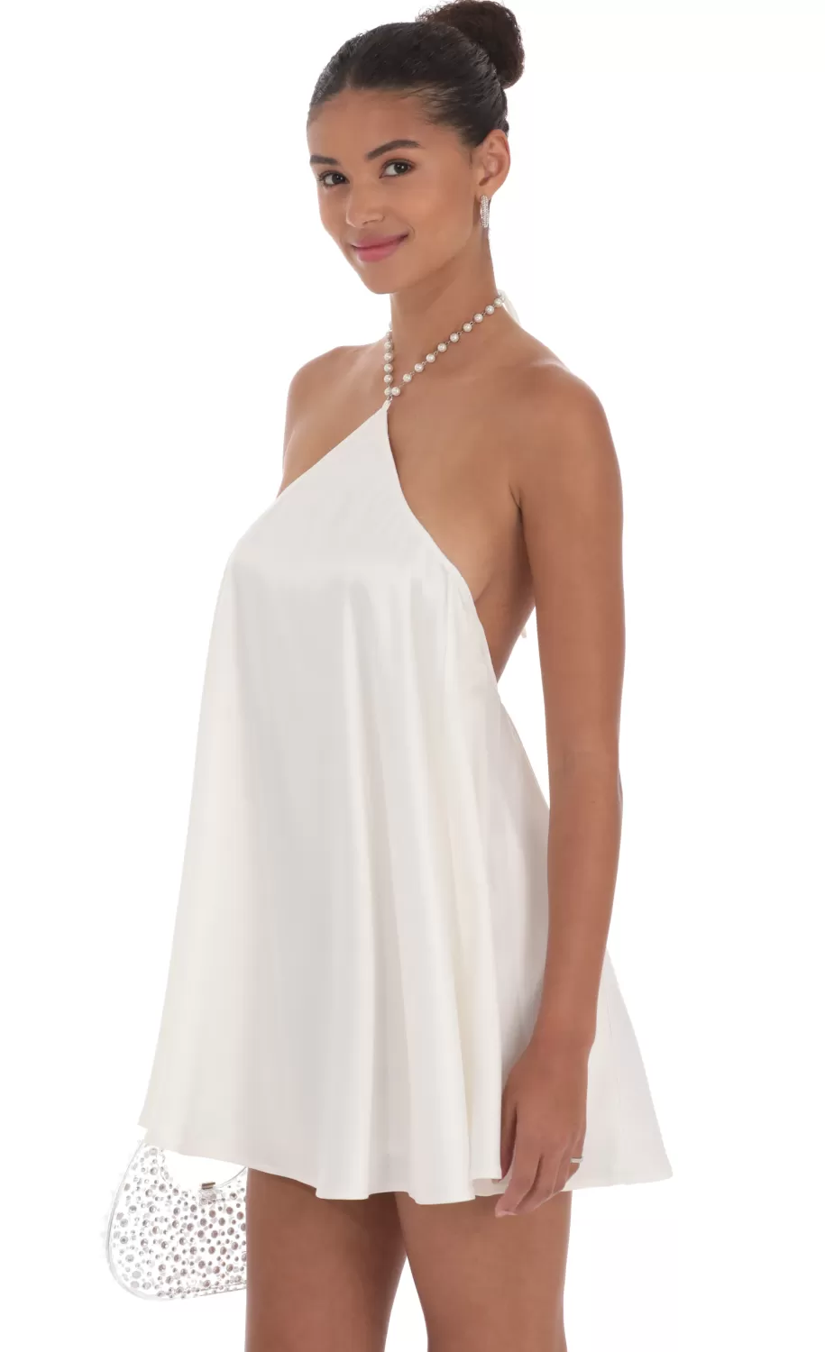 Pearl Halter Shift Dress In White^LUCY IN THE SKY Store