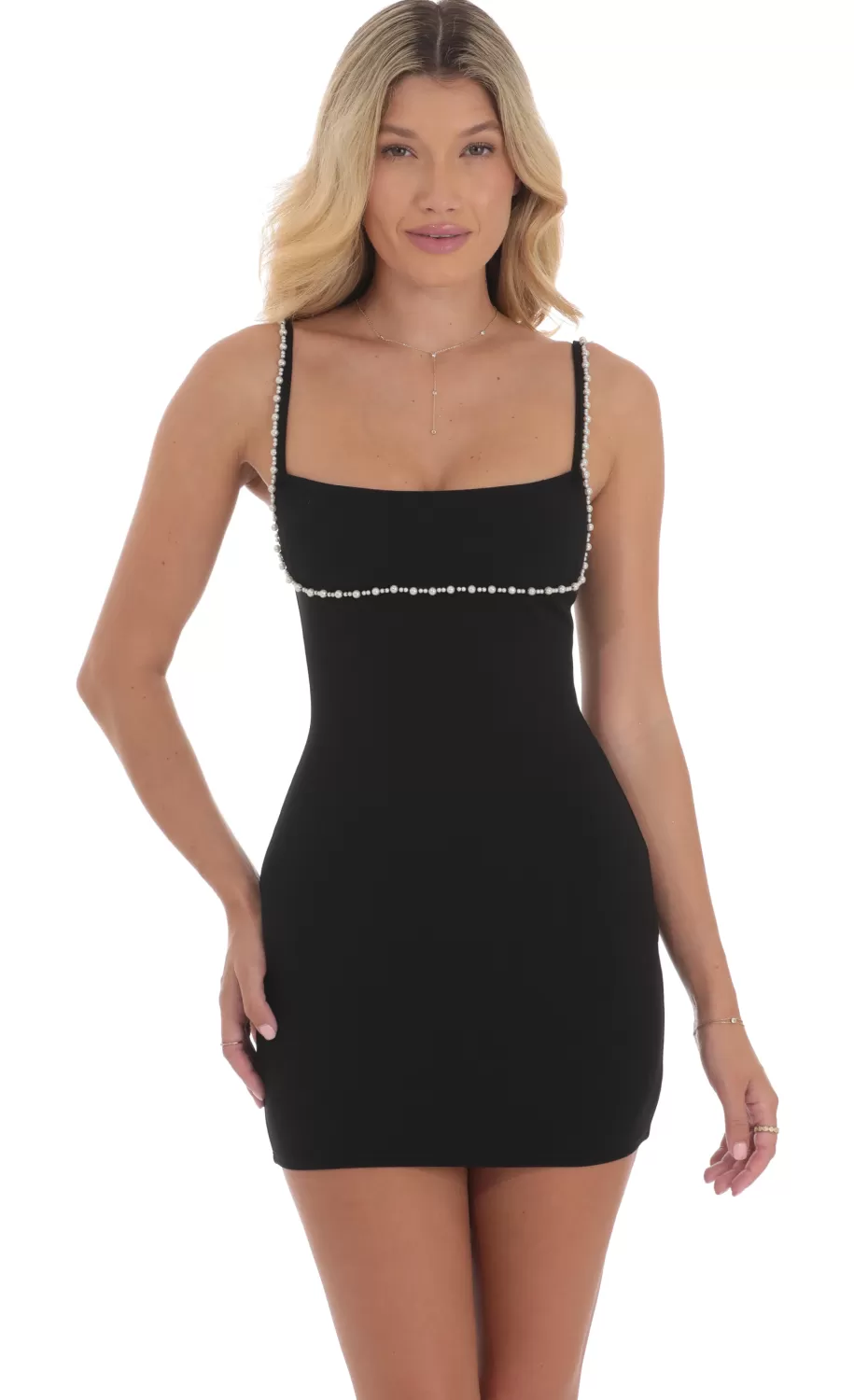 Pearl Outline Bodycon Dress In Black^LUCY IN THE SKY Shop