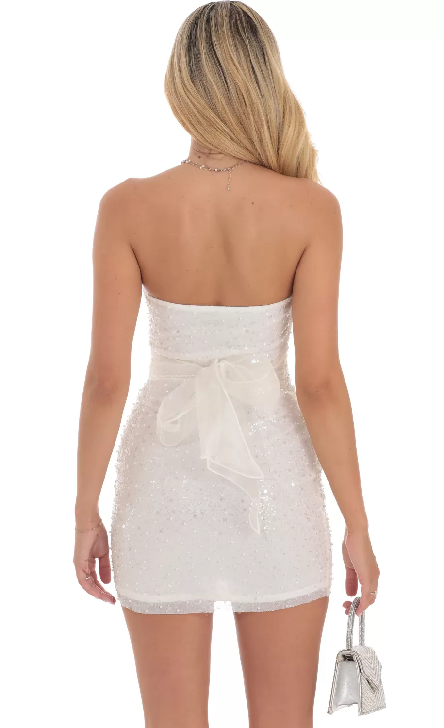 Pearl Sequin Strapless Bodycon Dress In White^LUCY IN THE SKY Discount