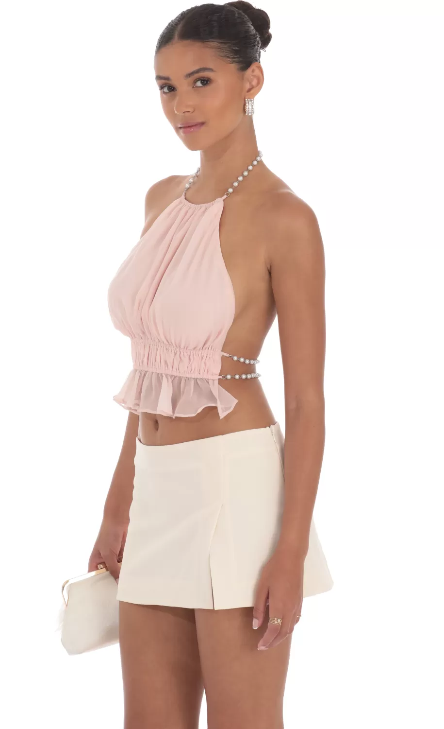 Pearl Shimmer Halter Top In Light Pink^LUCY IN THE SKY Best