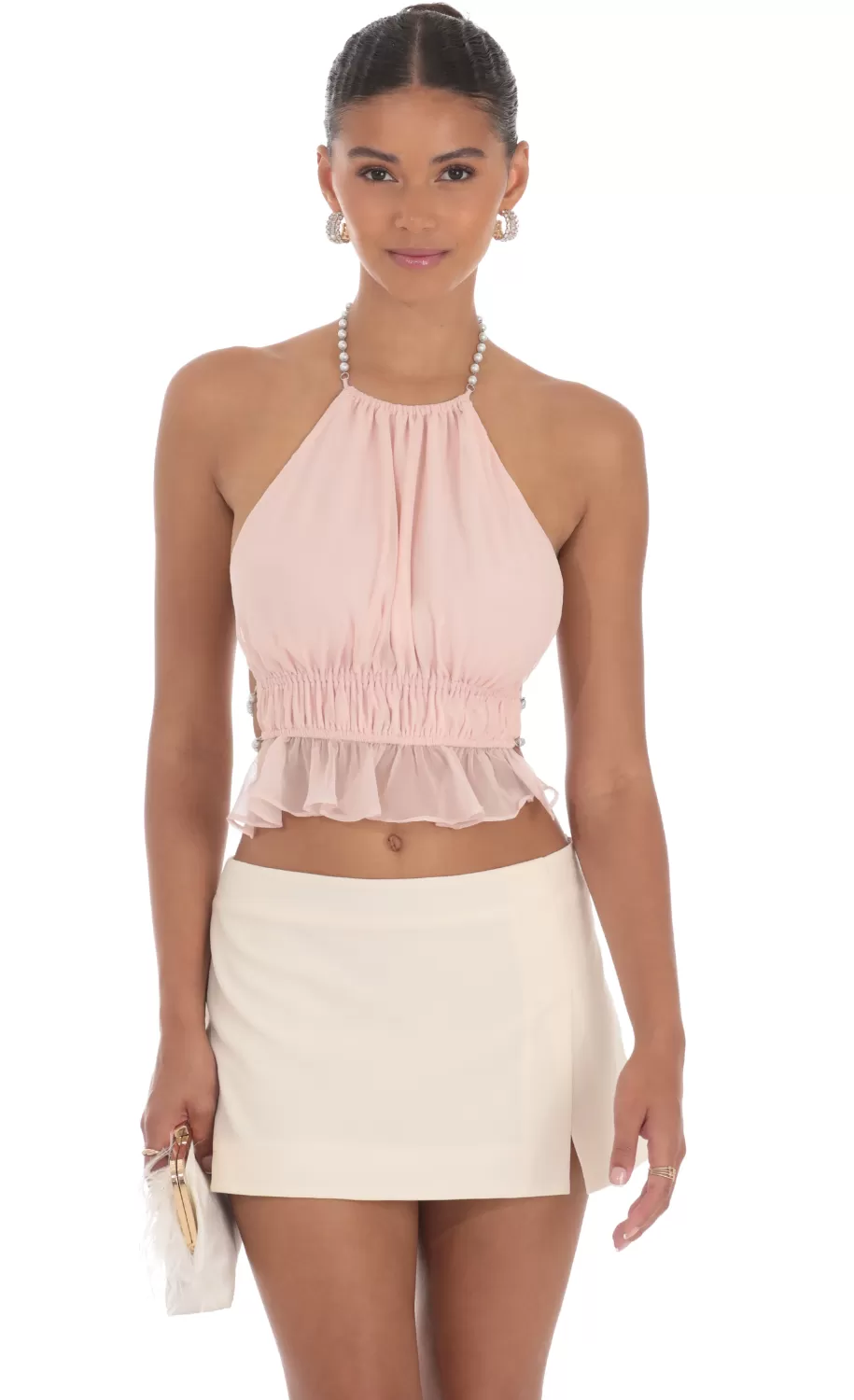 Pearl Shimmer Halter Top In Light Pink^LUCY IN THE SKY Best