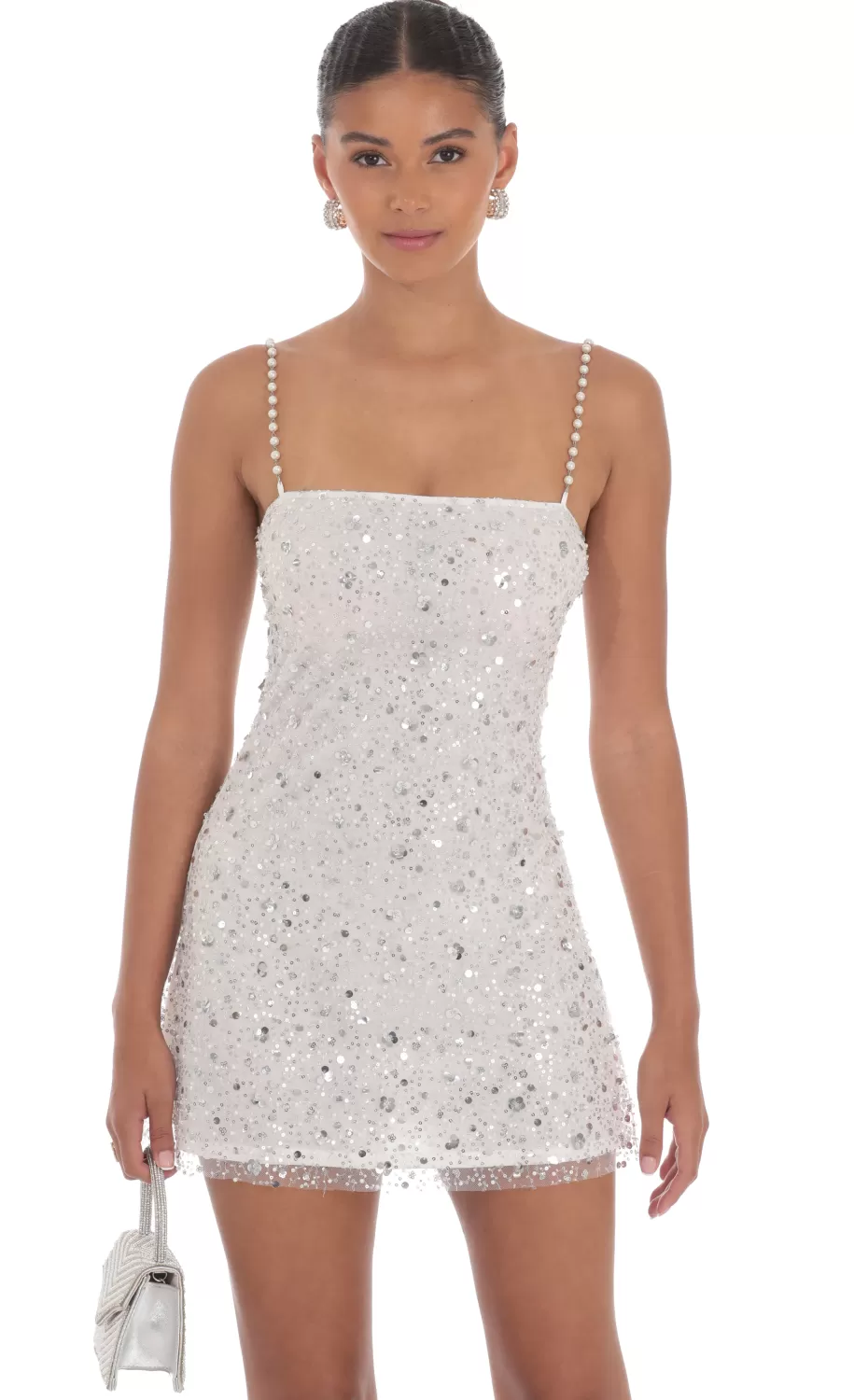 Pearl Strap Sequin Dress In White^LUCY IN THE SKY Best