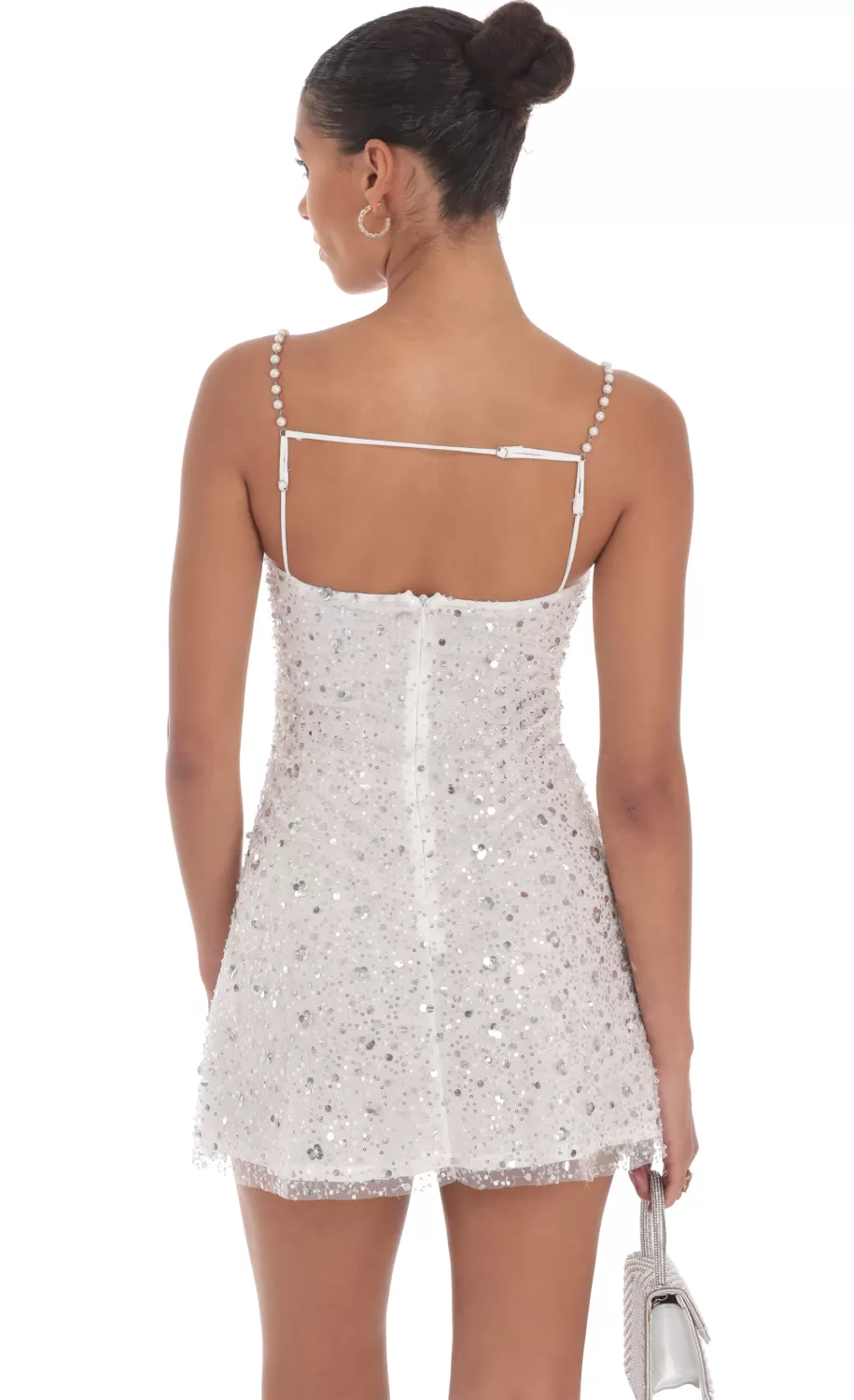 Pearl Strap Sequin Dress In White^LUCY IN THE SKY Best