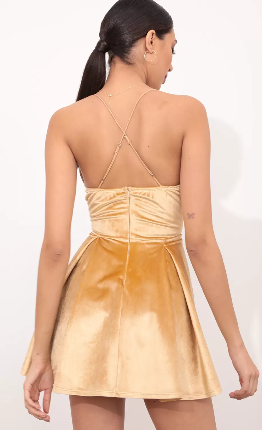 Pleated A-line Velvet Dress In Mustard^LUCY IN THE SKY Sale
